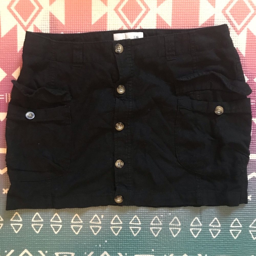 Old Navy Black Linen Button Skirt